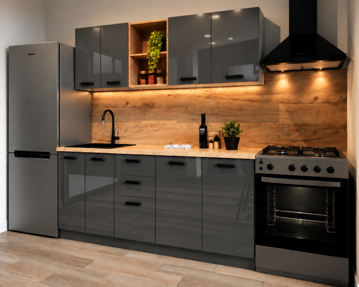 Bucatarie Daria MDF V1, 180x60x200cm, Acril Antracit [2]