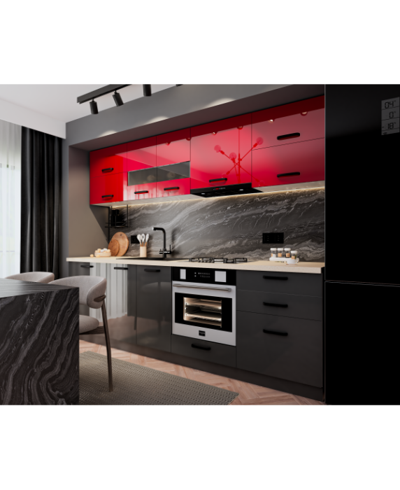Bucatarie Daria MDF, V1 260x60x200cm, Rosu+Antracit [2]