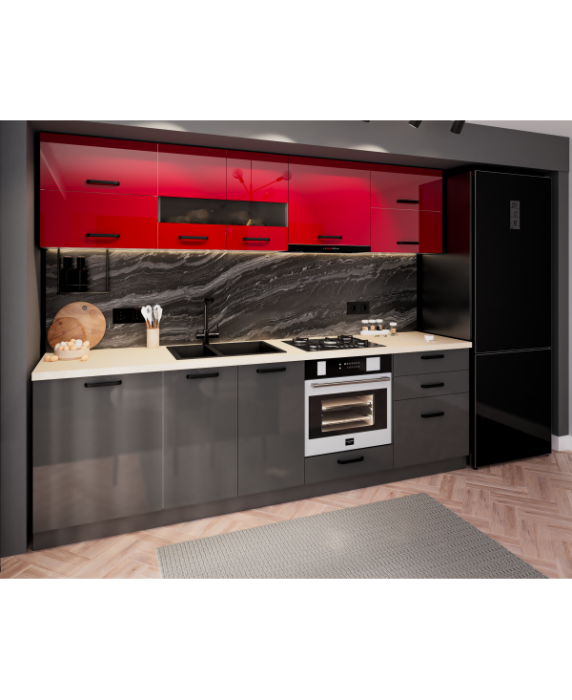 Bucatarie Daria MDF, V1 260x60x200cm, Rosu+Antracit [3]