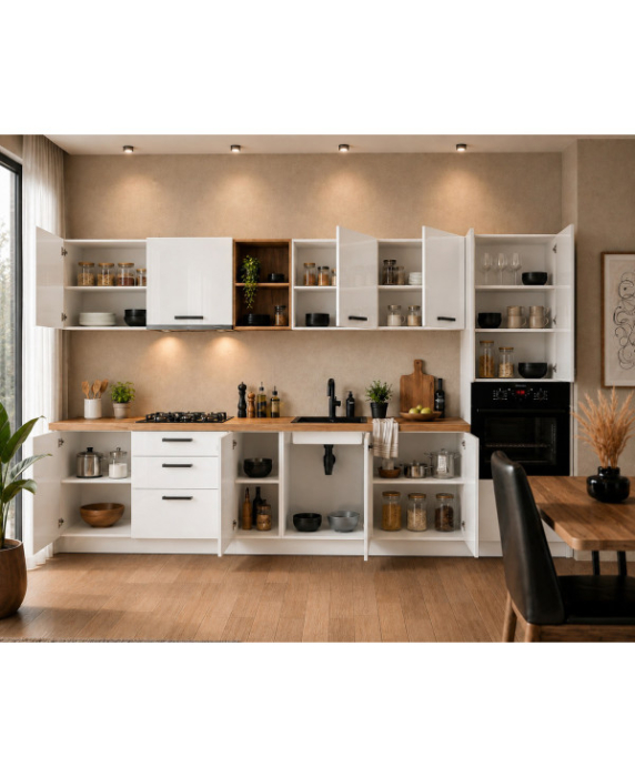 Bucatarie Daria MDF V1, 340x60x200cm, Alb lucios [4]