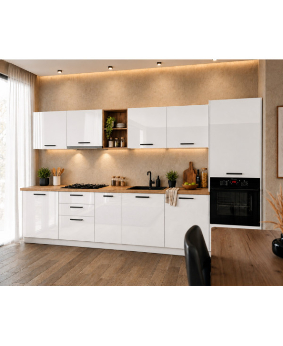 Bucatarie Daria MDF V1, 340x60x200cm, Alb lucios [3]