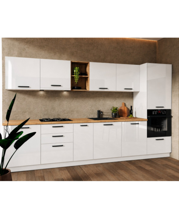 Bucatarie Daria MDF V1, 340x60x200cm, Alb lucios [2]