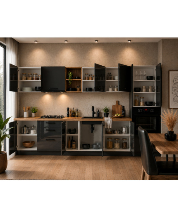 Bucatarie Daria MDF V1, 340x60x200cm, Antracit [4]