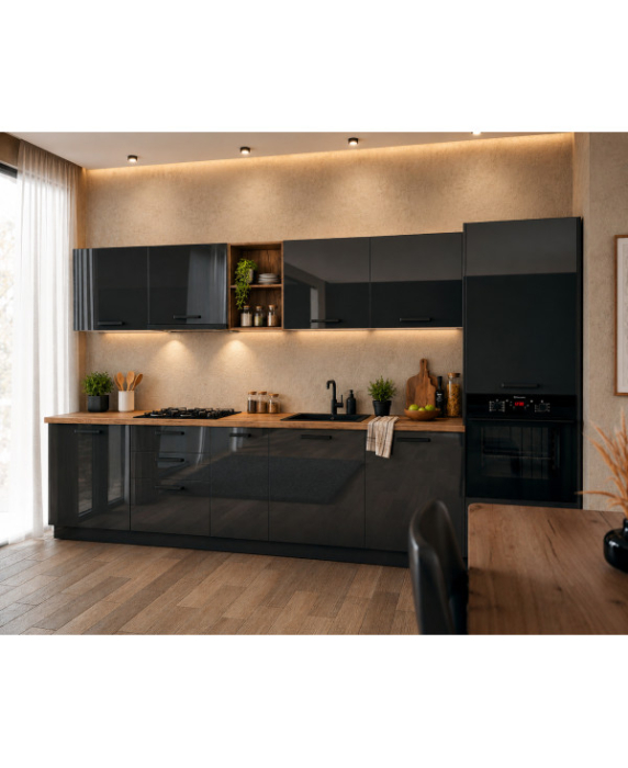 Bucatarie Daria MDF V1, 340x60x200cm, Antracit [3]