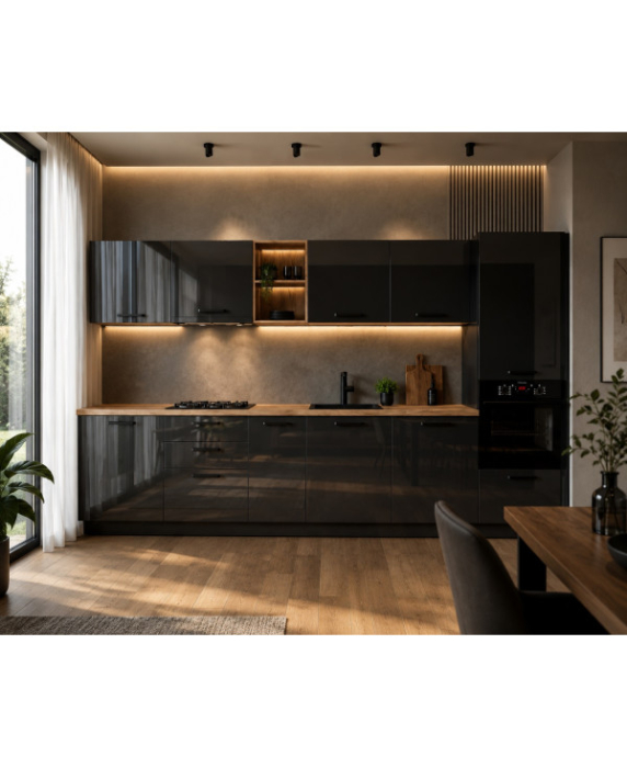 Bucatarie Daria MDF V1, 340x60x200cm, Antracit [2]