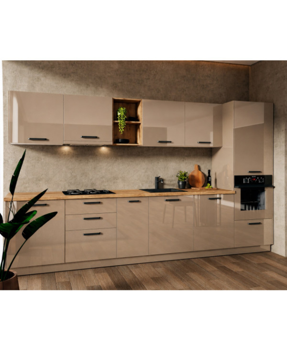 Bucatarie Daria MDF V1, 340x60x200cm, Cappuccino [2]