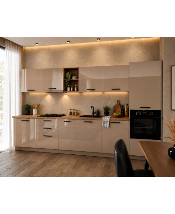 Bucatarie Daria MDF V1, 340x60x200cm, Cappuccino [3]