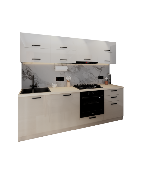 Bucatarie Daria V2, 240x60x200cm, Alb+Cappuccio [4]