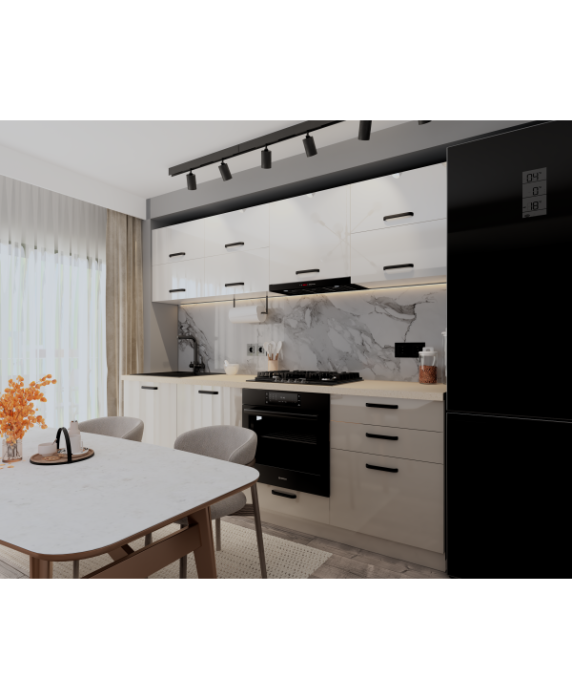 Bucatarie Daria V2, 240x60x200cm, Alb+Cappuccio [3]