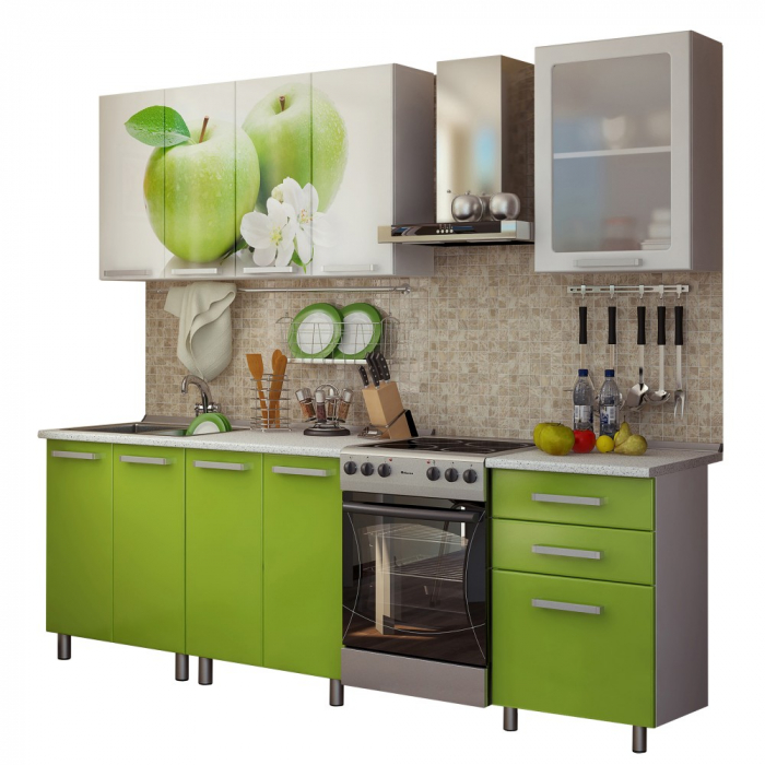 Bucatarie FAMP MAR, 180x60x200cm, Alb + Verde [2]