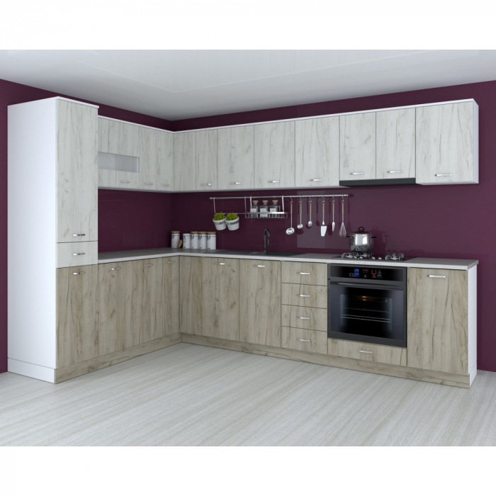 Bucatarie Nico pe colt,203x60x200 cm, stejar K001+K002 [2]