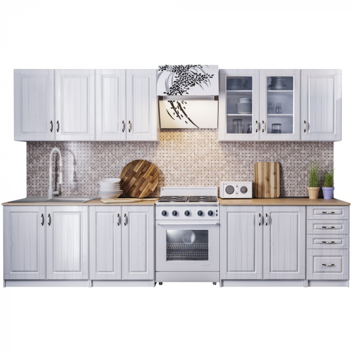 Bucatarie Provence MDF 2.6m alb fibrat, blat intreg [3]