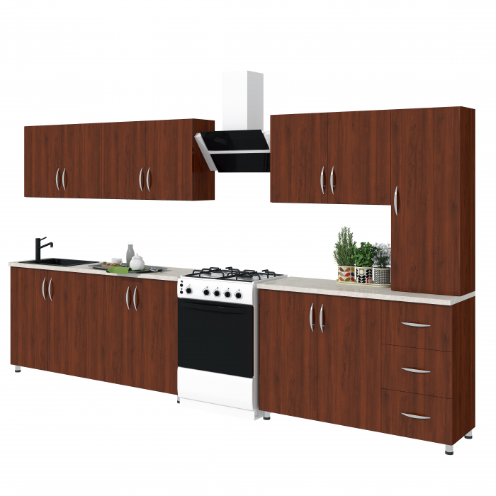Bucatarie Yustina nuc, 280x43x200cm [1]