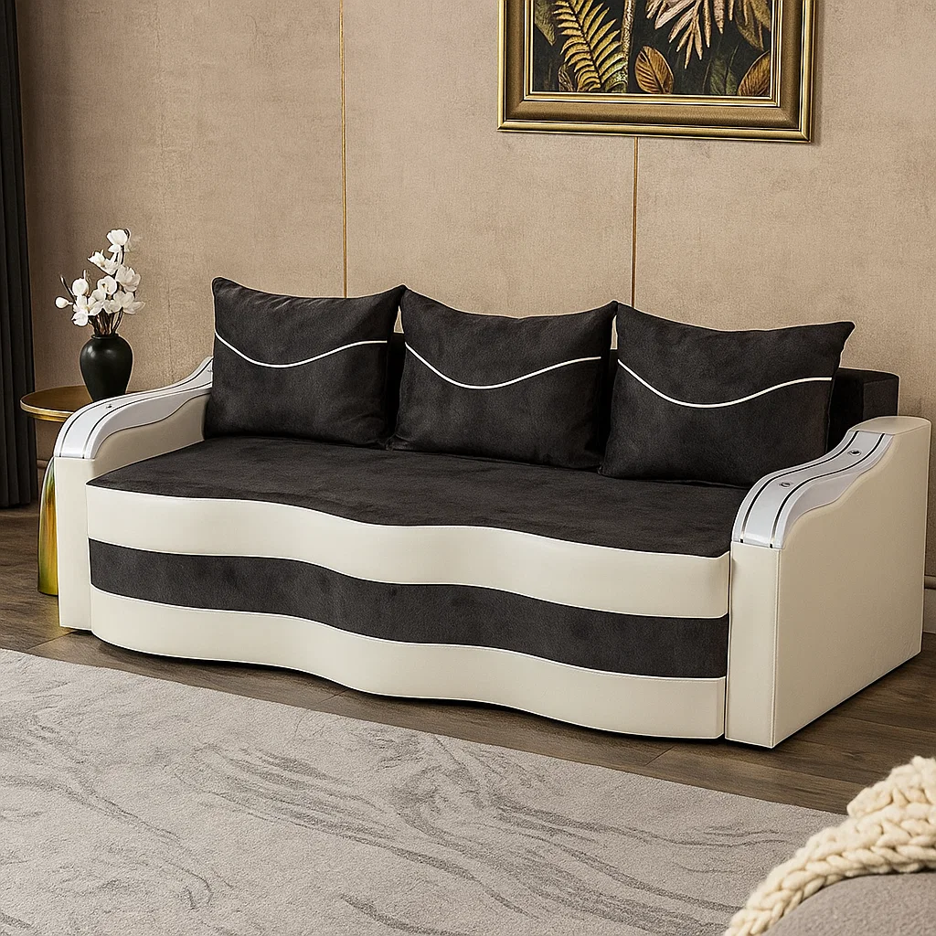 Canapea Extensibila Simona, 225x74x100 Cm, Negru, Alb [3]
