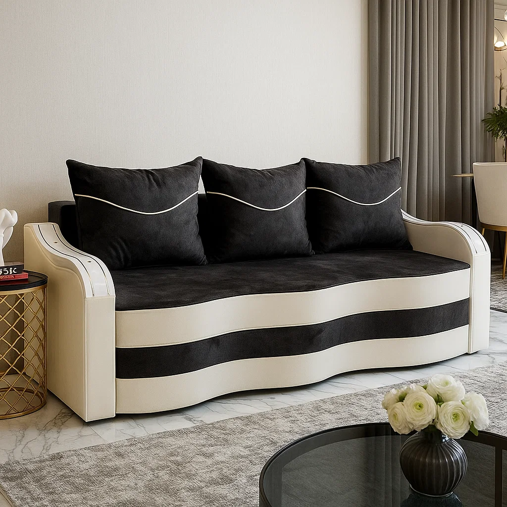 Canapea Extensibila Simona, 225x74x100 Cm, Negru, Alb [4]