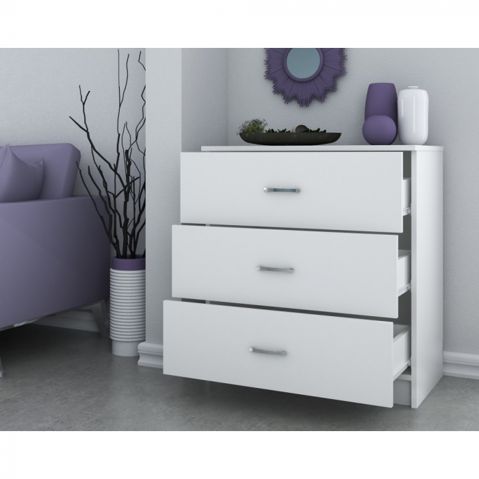 Comoda 3 sertare ro,72x40x79 cm, Alb [2]