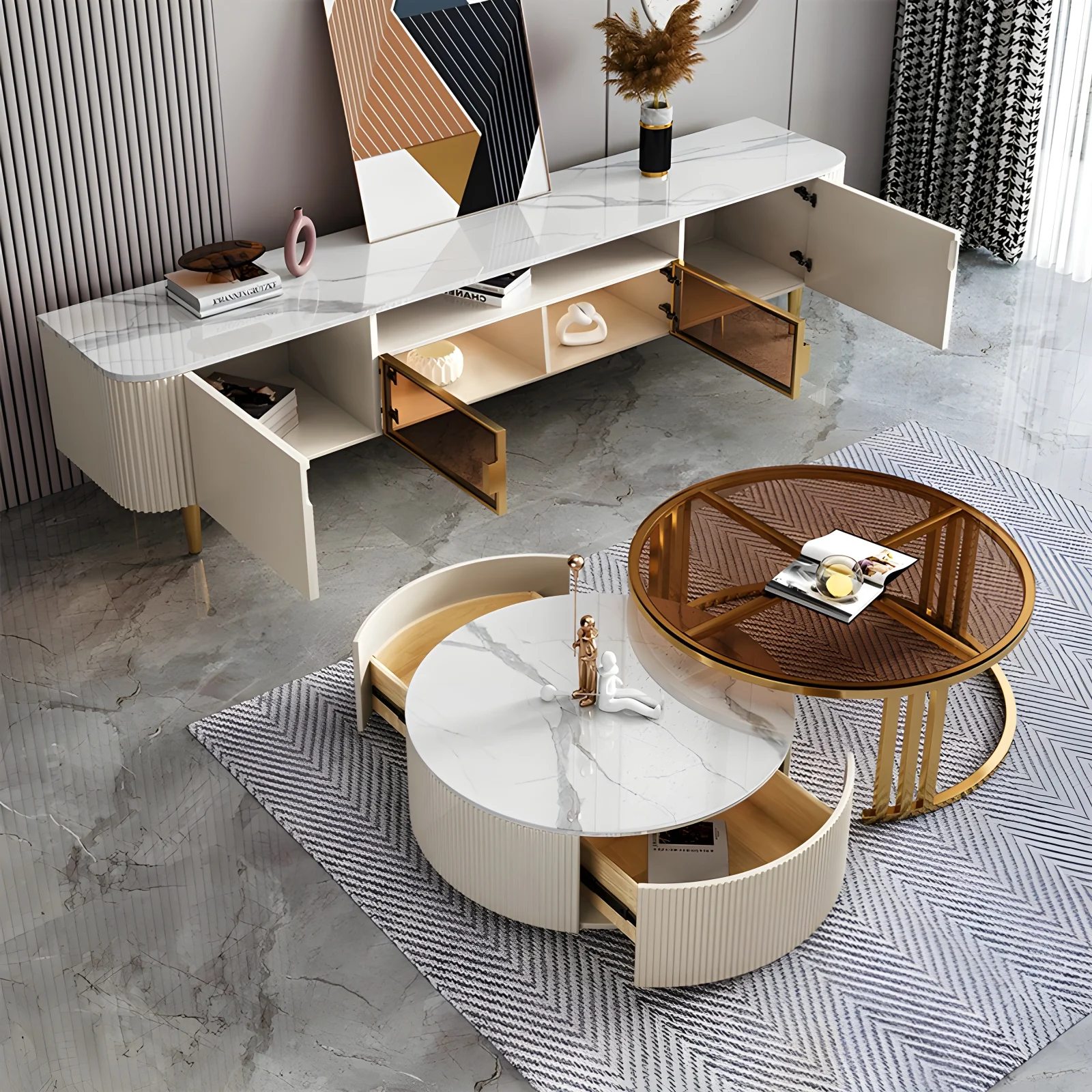 Comoda Akos 200*40*53cm MDF+ Marmura [3]