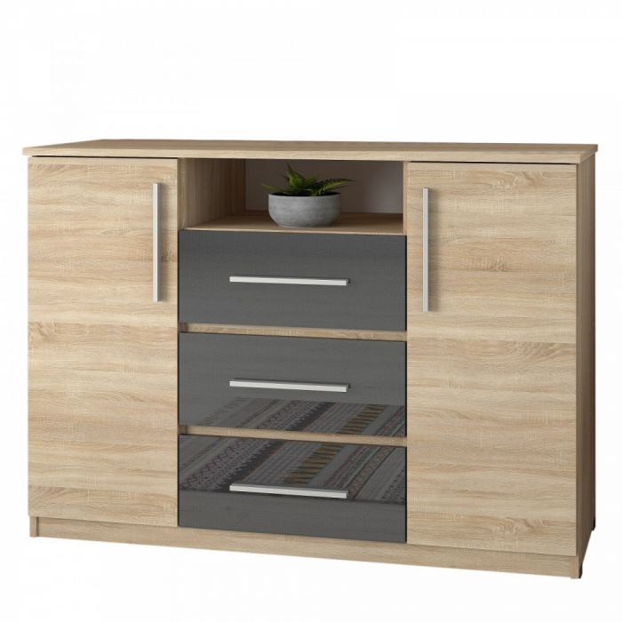 Comoda Maya, 120x45x86cm, sonoma/acril antracit [2]