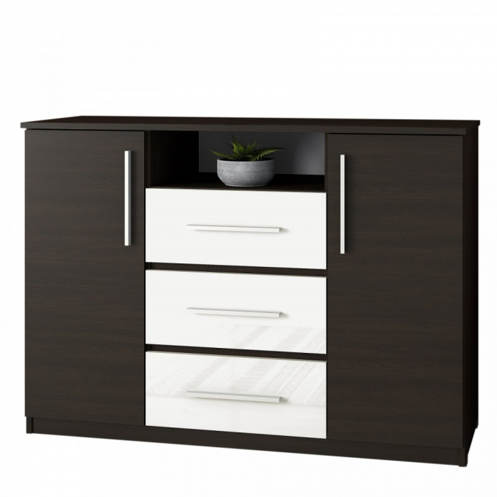 Comoda Maya, 120x45x86cm, wenge/acril alb [2]