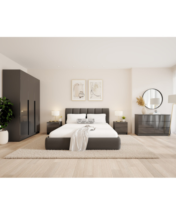 Dormitor Prestige 3U cu pat tapitat - acril antracit [3]