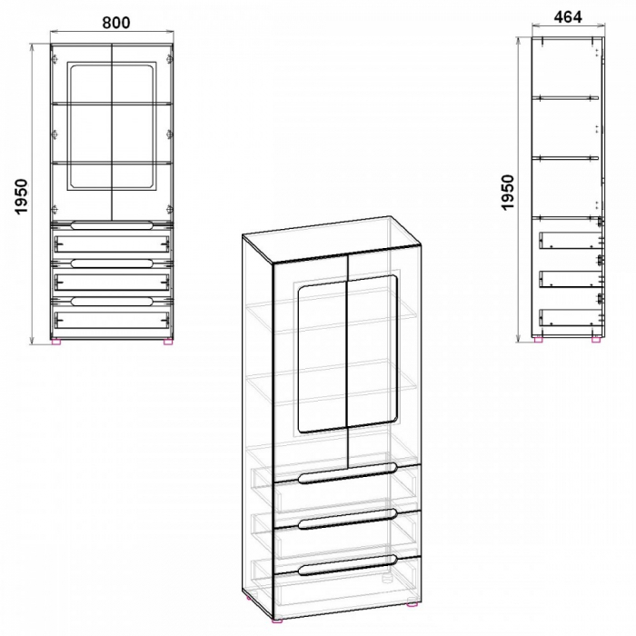 DULAP STIL-21, 80x46x195 WENGE+MESTEACAN [2]