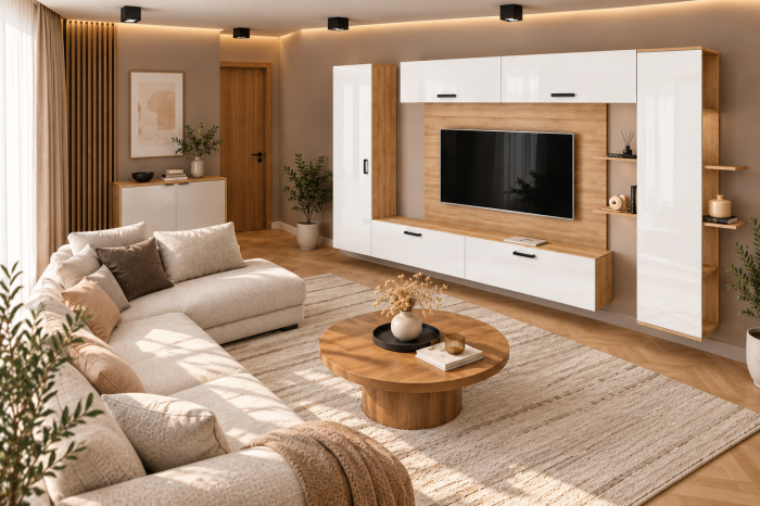 Living MP1 Sonoma + Acril alb, cappuccino, antracit, rosu, negru Sonoma+Alb [4]