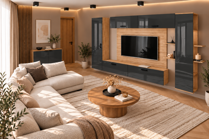 Living MP1 Sonoma + Acril alb, cappuccino, antracit, rosu, negru Sonoma+Antracit [4]