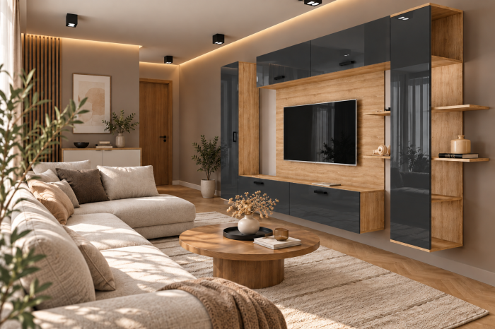 Living MP1 Sonoma + Acril alb, cappuccino, antracit, rosu, negru Sonoma+Antracit [3]