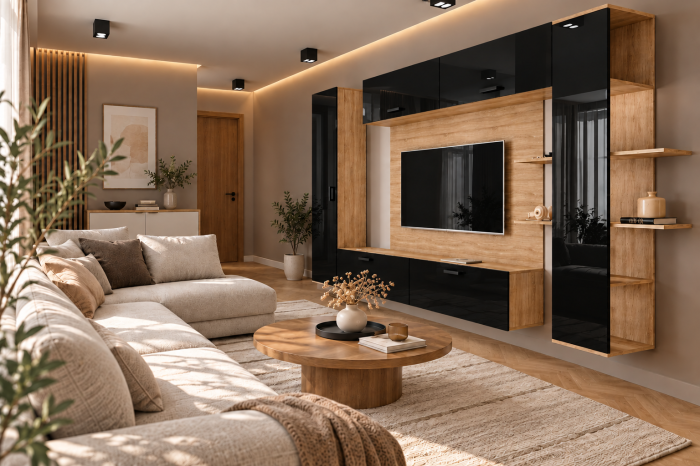 Living MP1 Sonoma + Acril alb, cappuccino, antracit, rosu, negru Sonoma+Negru [3]