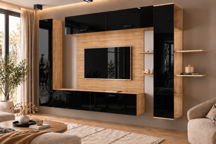 Living MP1 Sonoma + Acril alb, cappuccino, antracit, rosu, negru Sonoma+Negru [2]