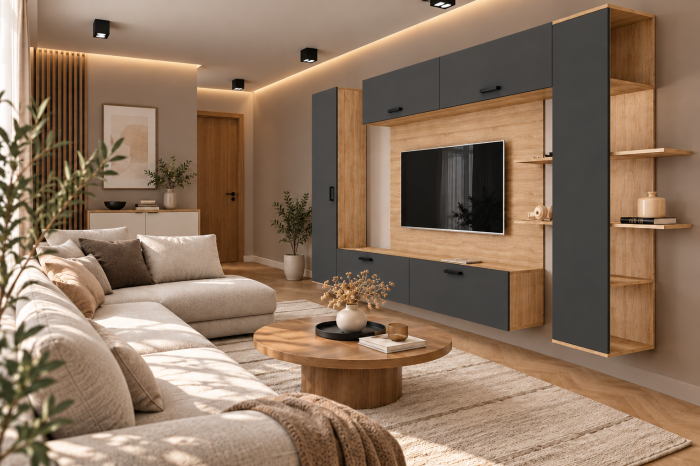 Living MP1 Sonoma + Pal alb, antracit, gri ciment Sonoma+Antracit [4]