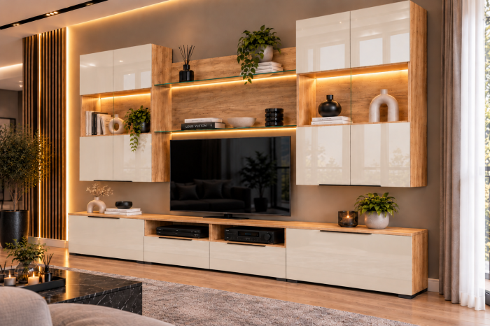 Living MP2 Stejar K003 + Acril negru, antracit, alb, cappuccino K003+CAPPUCCINO [4]