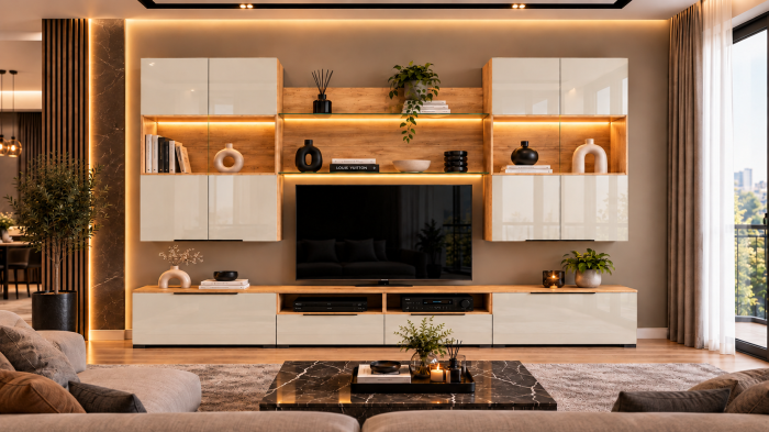 Living MP2 Stejar K003 + Acril negru, antracit, alb, cappuccino K003+CAPPUCCINO [5]