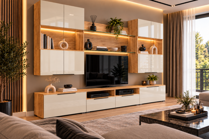 Living MP2 Stejar K003 + Acril negru, antracit, alb, cappuccino K003+CAPPUCCINO [3]