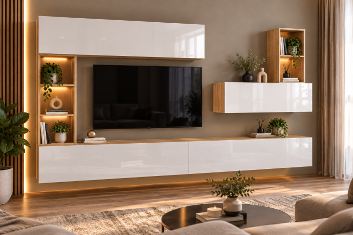 Living MP4 Stejar K003 + Acril alb, Cappuccino, Negru K003+ALB [6]