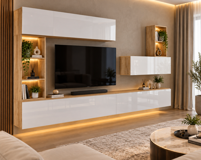 Living MP4 Stejar K003 + Acril alb, Cappuccino, Negru K003+ALB [2]