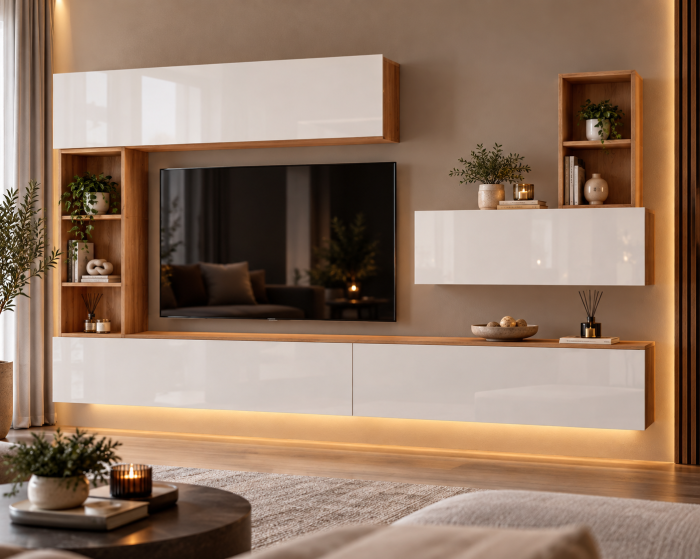 Living MP4 Stejar K003 + Acril alb, Cappuccino, Negru K003+ALB [5]
