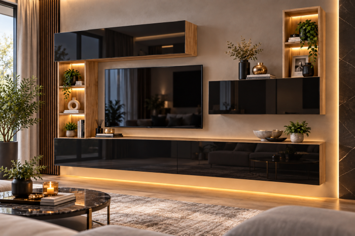 Living MP4 Stejar K003 + Acril alb, Cappuccino, Negru K003+NEGRU [3]