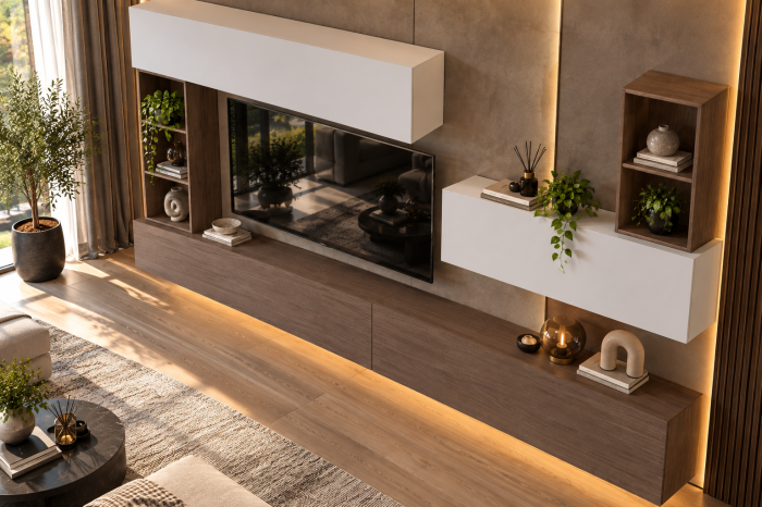 Living MP4 Stejar K696 Umber Primavera + Kasmir, Gri ciment, Alb mat Stejar K696 Umber Primavera+Alb mat [3]