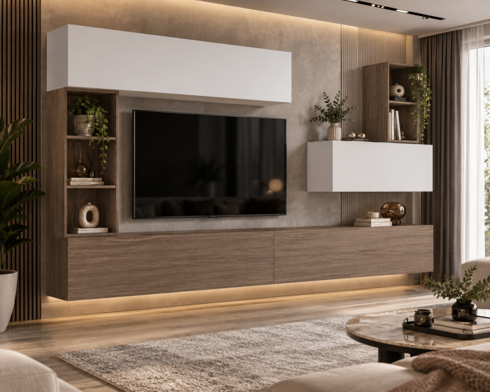 Living MP4 Stejar K696 Umber Primavera + Kasmir, Gri ciment, Alb mat Stejar K696 Umber Primavera+Alb mat [4]