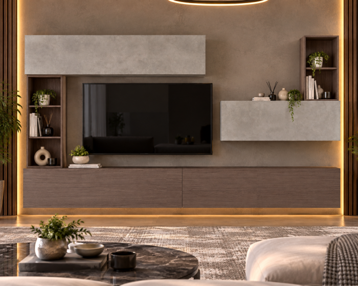 Living MP4 Stejar K696 Umber Primavera + Kasmir, Gri ciment, Alb mat Stejar K696 Umber Primavera+K692_Cloud Granada [3]