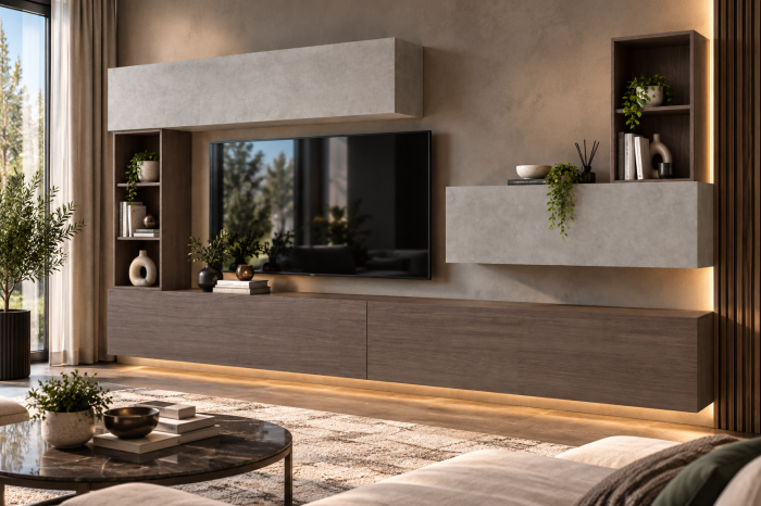 Living MP4 Stejar K696 Umber Primavera + Kasmir, Gri ciment, Alb mat Stejar K696 Umber Primavera+K692_Cloud Granada [6]