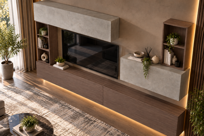 Living MP4 Stejar K696 Umber Primavera + Kasmir, Gri ciment, Alb mat Stejar K696 Umber Primavera+K692_Cloud Granada [4]