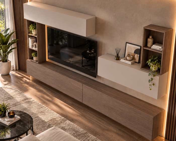 Living MP4 Stejar K696 Umber Primavera + Kasmir, Gri ciment, Alb mat Stejar K696 Umber Primavera+Kasmir [8]