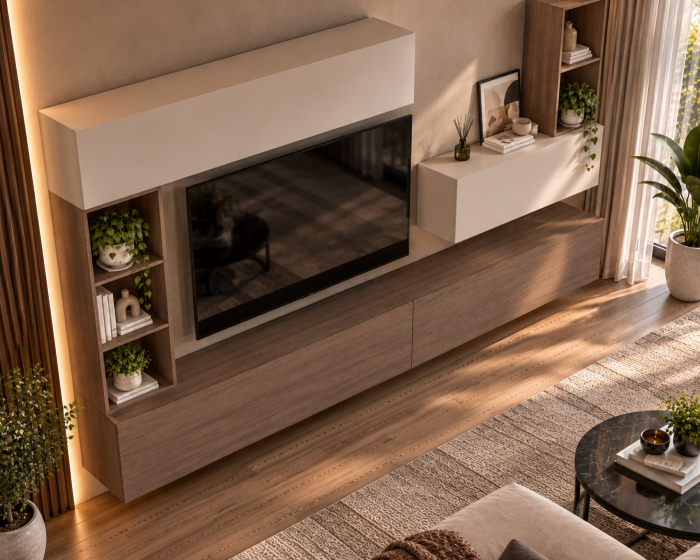 Living MP4 Stejar K696 Umber Primavera + Kasmir, Gri ciment, Alb mat Stejar K696 Umber Primavera+Kasmir [3]