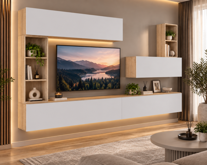 Living MP4 Stejar Sonoma + Gri ciment, Antracit, Alb mat K003+ALB [2]