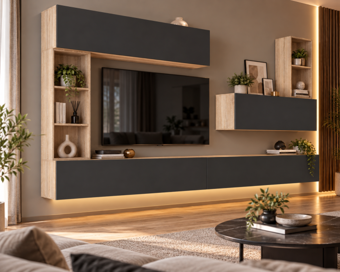 Living MP4 Stejar Sonoma + Gri ciment, Antracit, Alb mat Sonoma+Antracit [3]
