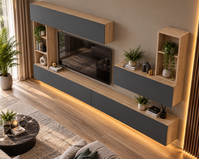 Living MP4 Stejar Sonoma + Gri ciment, Antracit, Alb mat Sonoma+Antracit [6]