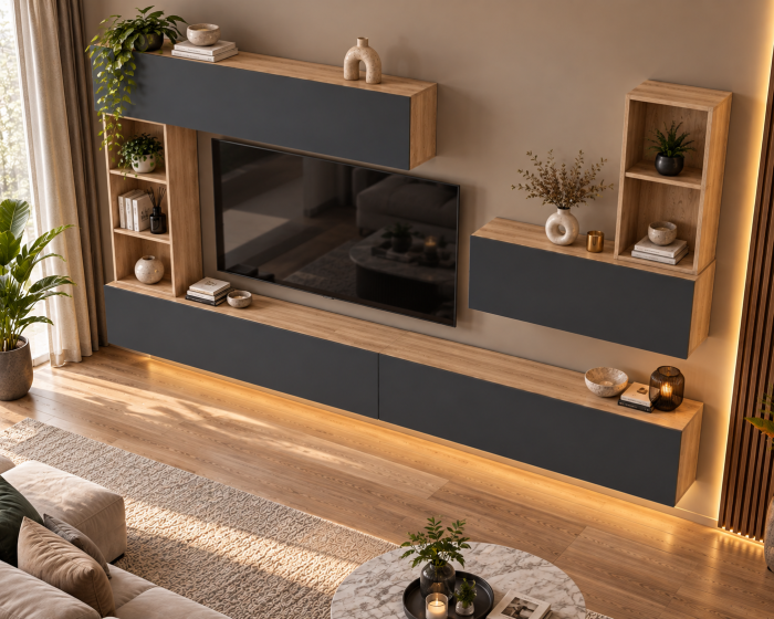 Living MP4 Stejar Sonoma + Gri ciment, Antracit, Alb mat Sonoma+Antracit [5]