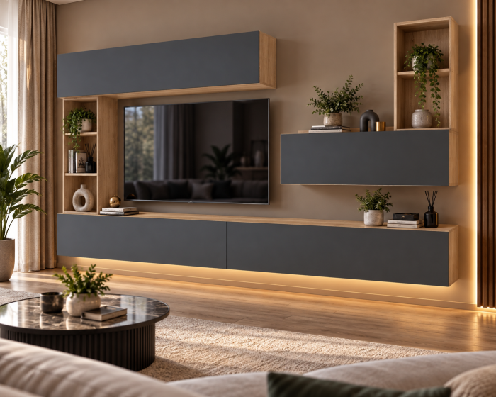 Living MP4 Stejar Sonoma + Gri ciment, Antracit, Alb mat Sonoma+Antracit [4]